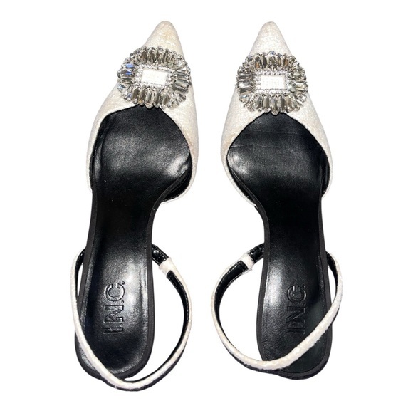 🩷 INC International Concepts Gemstone White Boucle Pointed Toe Heels SIZE 8M 3” - Picture 1 of 13